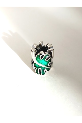 Gümüş Yeşil Devetabanı Yaprakları Pan Tasarım Bileklik Uyumlu Cha