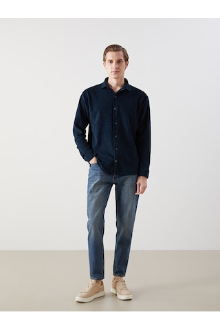 Lcwaıkıkı Classic Lacivert Slim Fit Uzun Kollu Kadife Erkek Gömlek