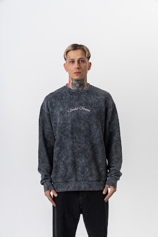 Respire Erkek Divided Baskılı Yıkamalı Bisiklet Yaka Oversize Sweatshirt Siyah