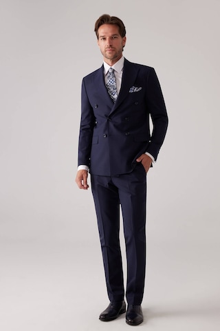 Erkek Lacivert Slim Fit Kruvaze %100 Yün Takım Elbise
