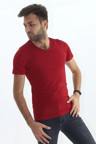 Sermoda Erkek Slim Fit V Yaka Tişört - Dar Kesim Basic Günlük T-shirt Bordo