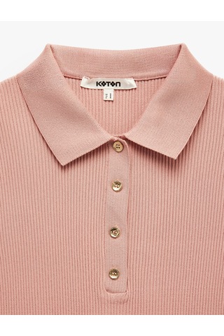 Koton Yarım Düğmeli Triko Polo Yaka Kolsuz Bluz Pembe 7wak30024ht Gül