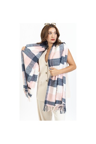 Ladycolor Ekoseli Yünlü Kışlık Şal - 70x200 Cm - Dayanıklı Akrilik Lacivert