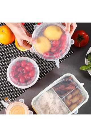 Silikon Streç Kapak Bardak Kapak Gıda Bonesi Saklama Kabı 6 Adet Çok Renkli