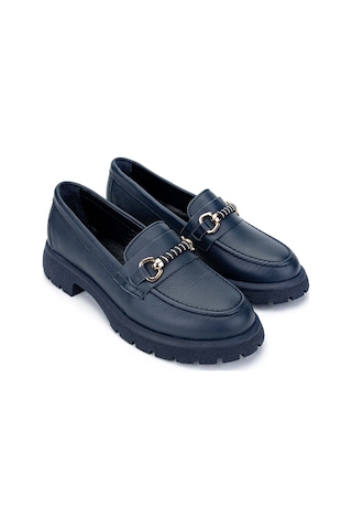 Tamer Tanca Kadın Hakiki Deri Lacivert Loafer Ayakkabı 1065 201-4259 Bn Ayk Sk24-25 Lacı Dr Lacivert