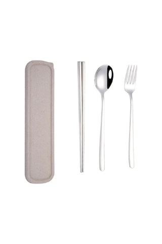 Sones 3 Adet / Set Taşınabilir Paslanmaz Çelik Sofra Takımı Yaratıcı Set Çubuk Kaşık Çatal Hediye, Renk: Çelik Diğer