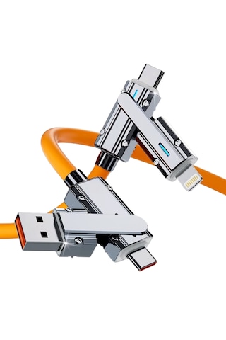 6019 Usb Type C Lightning 4 İn 1 Hızlı Şarj Data Kablosu Çevirici Dönüştürücü Adaptör 120w 1m
