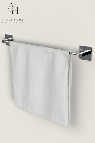 Atacı Yapışkanlı Gümüş Uzun Havluluk Pratik Ve Şık Banyo Mutfak Havluluk Krom