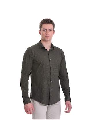 Hatemoğlu Yeşil Slim Fit Baskılı 100% Pamuklu Slim Yaka Uzun Kollu Baskılı Yeşil