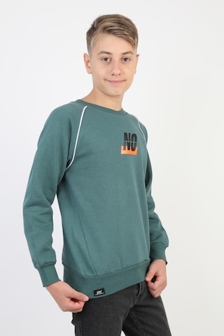 No Baskılı Kapşonsuz Rahat Erkek Çocuk Sweatshirt-90832 Yeşil