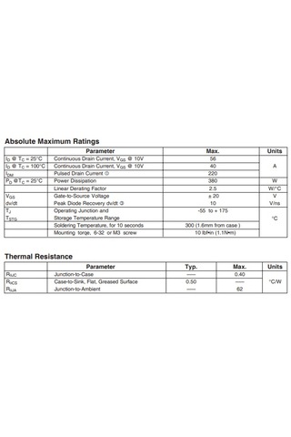 Irfp260npbf 200v, 56a, 40mohm Power Mosfet