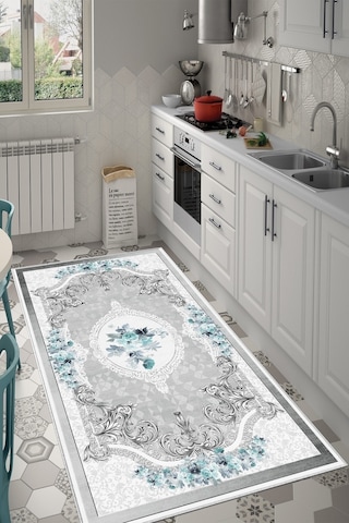 West Home Dijital Baskı Yıkanabilir Kaymaz Taban Salon Halısı Mutfak Halısı Yolluk Ve Banyo Paspası Wh 031 Grey