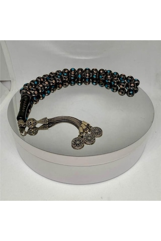 Tesbih Tsbh0224bc 925 Ayar Gümüş Püsküllü Gümüş-mercan İşlemeli Küre Kesim Usta El İşçilikli Erzurum Oltu Tesbih