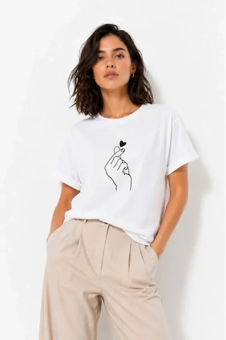 Valensdesign Kore Parmak Kalp Aşk Temalı Minimal Baskılı Tişört Yazlık Kısa Kol T-shirt - Beyaz