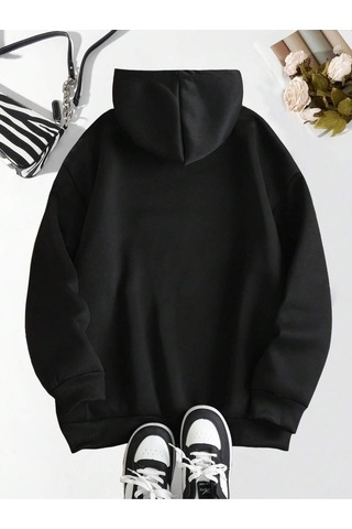 Josette Nyc Baskılı Kapüşonlu Oversize Sweatshirt Siyah-sw