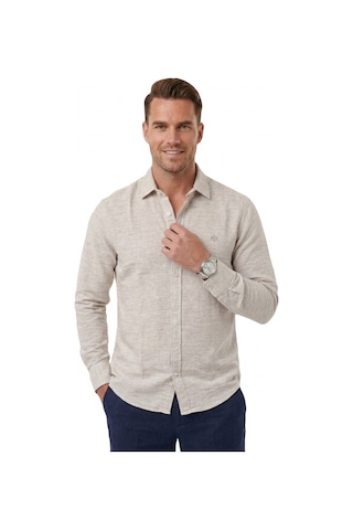 Deepsea Krem Slim Fit Çizgili %100 Pamuk Erkek Gömlek Nefes Alan Şık Günlük Gömlek 2602626