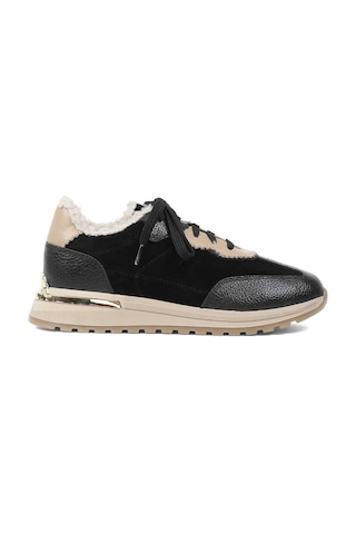 Kadın Siyah Vizon Bağcıklı Süet Deri Sneaker