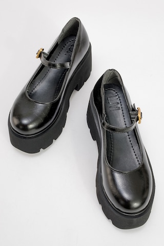 Luvishoes Luvi Shoes Linley Siyah Cilt Kadın Kalın Tabanlı Günlük Ayakkabı Siyah Cilt