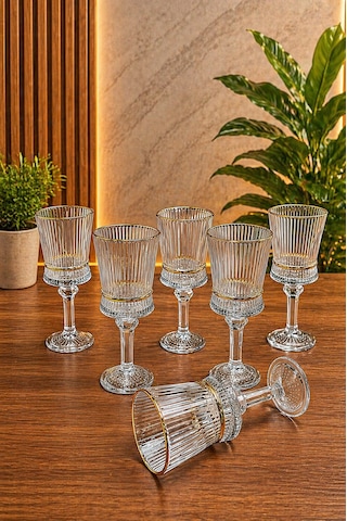 Heren Yaldızlı 6'lı Kristal Ayaklı Kahve Yanı Su Ve Meşrubat Bardağı 140ml Yaldızlı - Şeffaf