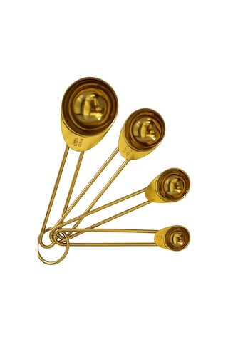Morponi 4'lü Metal Saplı Gold Touch Premium Ölçü Kaşık Seti Küçük Boy Baharat Kaşığı Golden