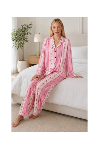 Fit Women Kadın Desenli Relaxed Pembe Pijama Takımı 4658