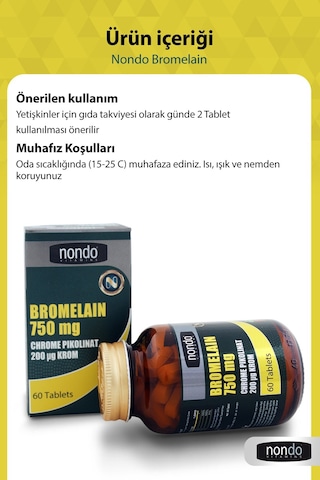 Nondo Bromelain 750mg & Krom Pikolinat 60 Tablet