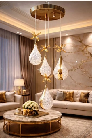 Bohem Aydınlatma 3+1 Modern Armut Desen Sarkıt 3 Renk Led Salon/antre/yatak Odası Avizesi Gold 1