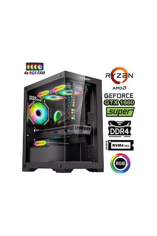 Xaser Blood X70 R5-5600 32 GB 1 TB M.2 SSD 6 GB GTX1660 Super Free Dos Masaüstü Oyuncu Bilgisayarı