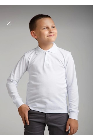 Dıgıl Kids Çocuk Polo Yaka Okul Tişörtü Uzun Kol Beyaz