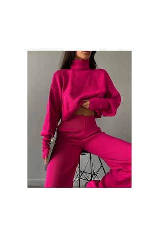 Munora Butik Parmak Geçmeli Yüksek Bel Triko Siyah Takım Fusya Fusya