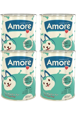 Amore Puppy Kuzu Etli Pirinçli Ezme Yavru Köpek Konserve Maması 4 x 400 G
