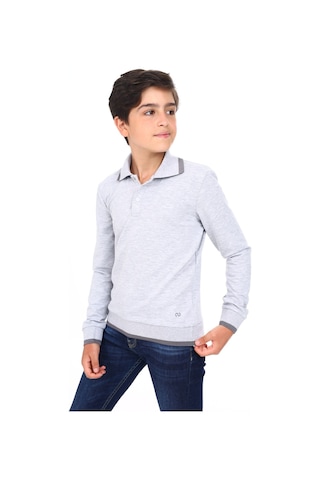 Toontoy Kids Toontoy Erkek Çocuk Regular Fit Polo Yaka Baskılı Sweatshirt - 2 İplik Gri