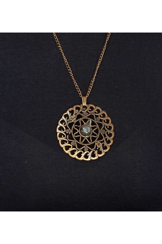 Doğal Taş Labradorit Doğal Taşlı Yuvarlak Model Antik Kadın Kolye Euk47lbt Gri