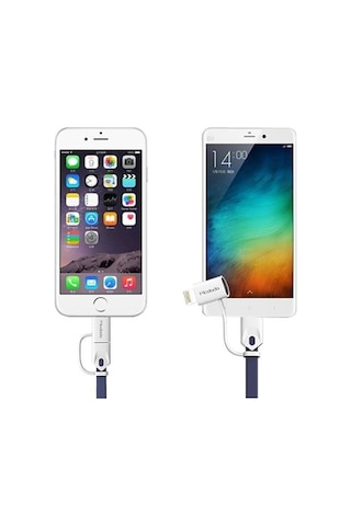 Apple Uyumlu iPhone Lightning Micro Usb Akıllı Şarj Data Kablosu Mavi