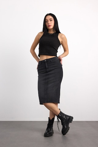 50286-73599 Kadın Regular Fıt Mıdı Denim Etek 50286-73599 Gri - Siyah