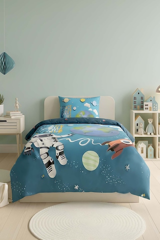 Little Astronot %100 Pamuklu Junior Tek Kişilik Nevresim Takımı Çok Renkli