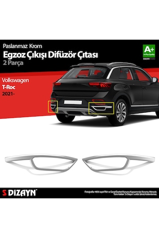 S-Dizayn VW T-Roc Makyajlı Krom Egzoz Görünümü Difüzör 2 Prç. 202