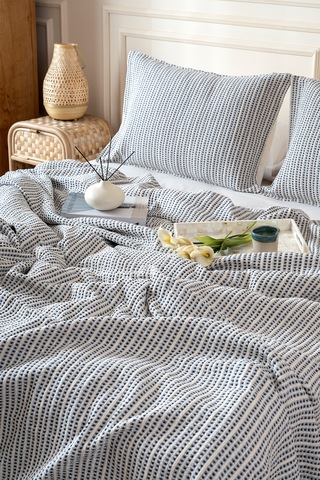 Boho Waffle-lacivert Çift Kişilik 240x260 Yatak Örtüsü 50x70 - 2 Ad Yastık Kılıfı 7038a