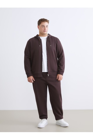 Lcwaıkıkı Classic Mürdüm Büyük Beden Kapüşonlu Erkek Kalın Fermuarlı Sweatshirt