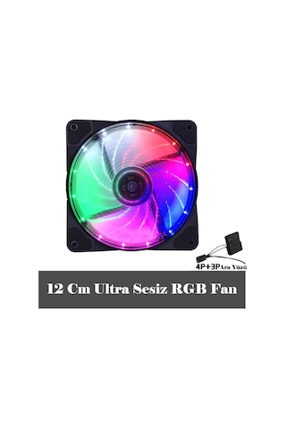 12Cm Kasa Fanı 3D 15 Led Rgb Soğutucu Fan Sessiz Renkli Işıklı