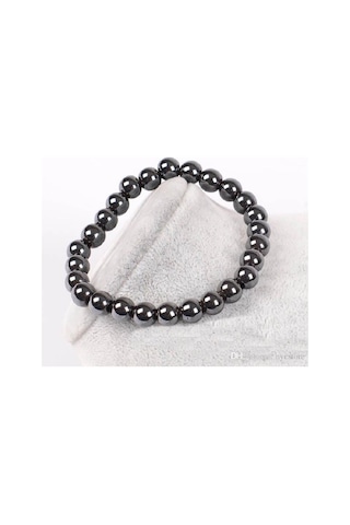 Tamgacrafts Tamamı Mıknatıslı Manyetik Doğal Taşlı Hematit Füme Bileklik 8mm Gri