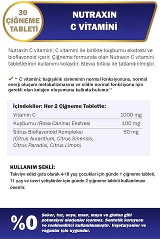 C Vitamini 500 Mg 30 Adet Çiğneme Tableti