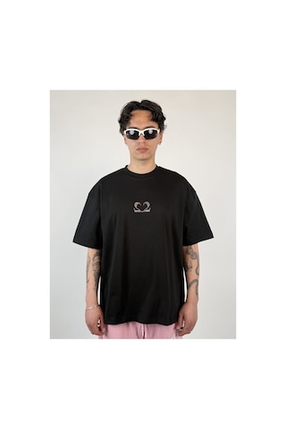 Zaee 2m Motive Taşlı Oversize T-shirt Pembe