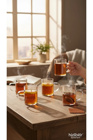 Bymyhand Borosilikat Isıya Ateşe Dayanıklı Termisil Kulplu Çay Bardağı Kahve Bardağı 6'lı Set 200 Ml Şeffaf