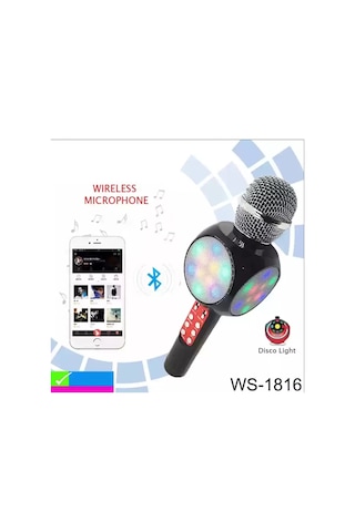 Led Işıklı Şarjlı Kablosuz Karaoke Mikrofon Bluetooth Hoparlör Ses Değiştirme Sd Kart Usb Girişli