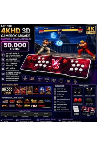 Schitec 4khd 3d Gamebox Arcade 48 Emülatörlü Oyun Konsolu Pandora Atari Makinası 50000 Oyunlu Tv Baglanan Makina