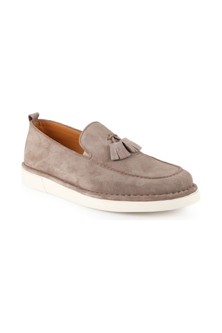 Libero Erkek Loafer Ayakkabı Hakiki Süet Deri Püskül Detaylı Pratik Slip-on Esnek Hafif Beyaz Eva Taban L6041 Vizon