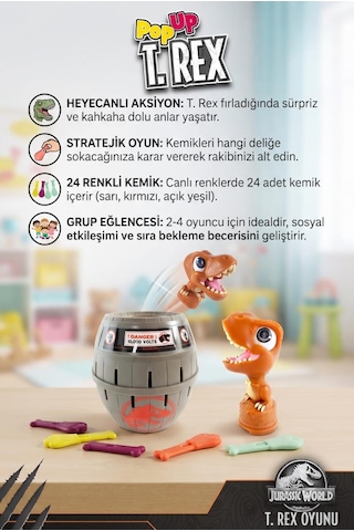 Ju-rassic World Lisanslı Şakacı T-rex Fıçı Oyunu - 24 Renkli Kemikli Heyecan Dolu Aile Ve Parti Oyunu