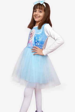 Babely Kız Çocuk Uzun Kollu Elbise Karlar Kraliçesi Elsa 5-10 Yaş, Mavi Mavi