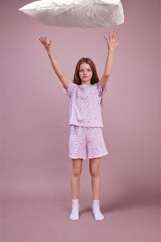 Defacto Regular Fıt Fitilli Kaşkorse Şort Tişört 2li Pijama Takımı Kız Çocuk H8104a826smpr67 Mor-pr67